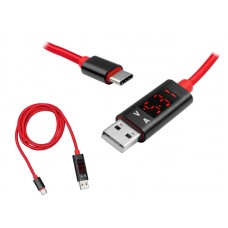 Laidas USB - USB C su voltmetru raudonas (red) 1m LTC 